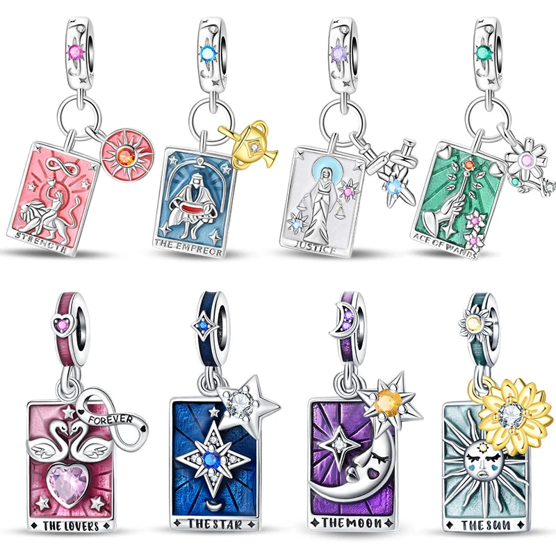 925 Sterling Silver Classic Sun Moon Stars Magic Tarot Charms Pendants For Women Fit 925 Original Bracelets DIY Jewelry