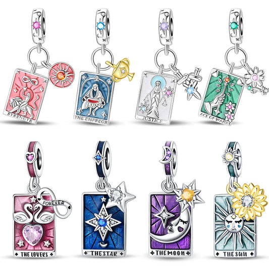 925 Sterling Silver Classic Sun Moon Stars Magic Tarot Charms Pendants For Women Fit 925 Original Bracelets DIY Jewelry