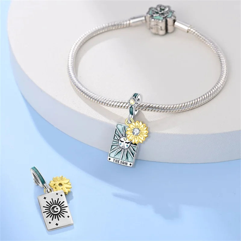 925 Sterling Silver Classic Sun Moon Stars Magic Tarot Charms Pendants For Women Fit 925 Original Bracelets DIY Jewelry