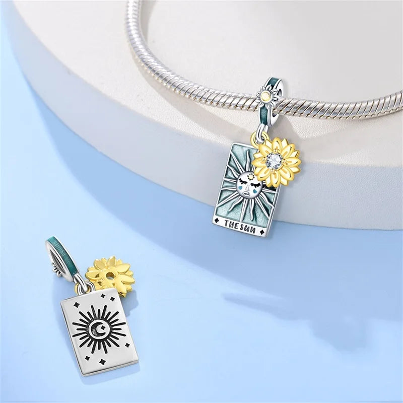 925 Sterling Silver Classic Sun Moon Stars Magic Tarot Charms Pendants For Women Fit 925 Original Bracelets DIY Jewelry