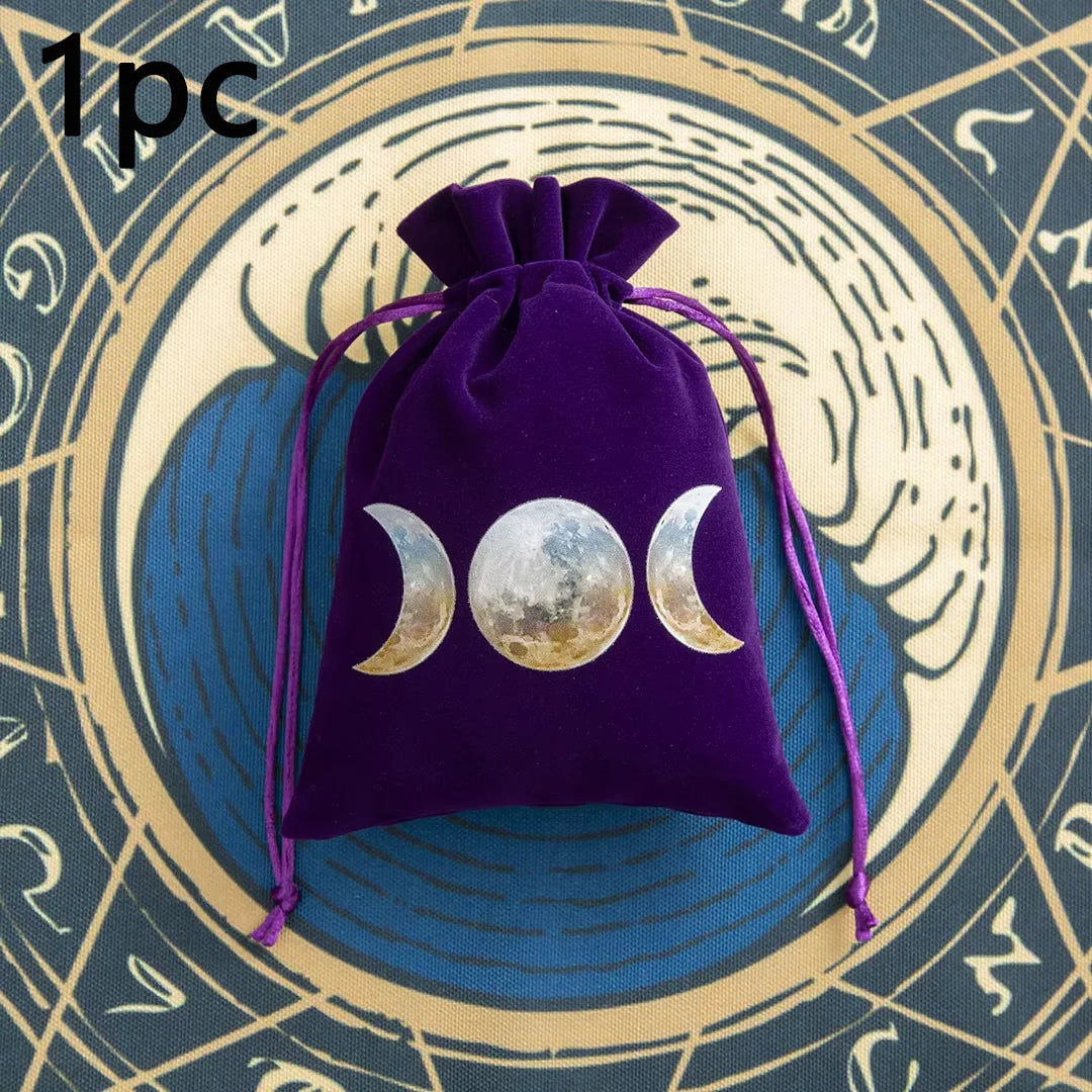 6pcs Velvet Moon Sun Tarot Storage Bag Board Game Cards Embroidery Drawstring Package Witchcraft Supplies for Altar Tarot Pouch