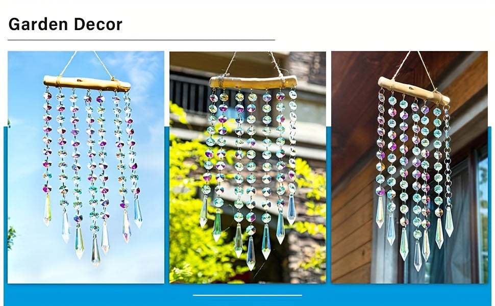Handmade Garden Suncatcherss with Crystals Stones, Reflect Sunlight & Rainbow Maker Crystal Garden Suncatcherss Hanging Wind Chime, Yard Art Decor, Garden Garden Suncatcherss