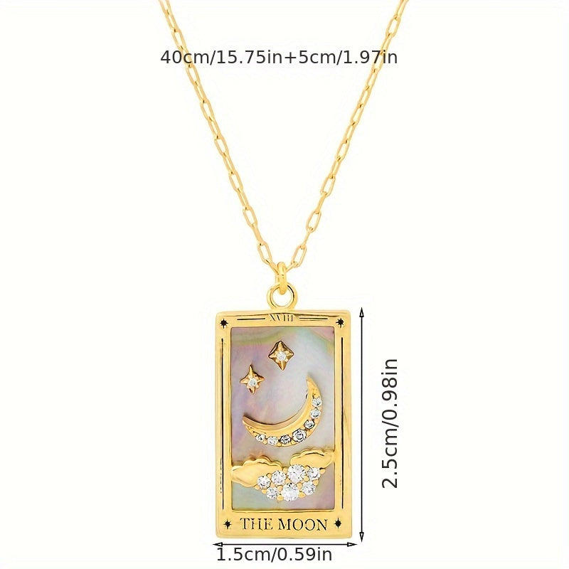 1pc Vintage Tarot Necklace with Sun Moon Heart World Card Pendants - Golden-Tone -Coated Astrology Symbols, Elegant Celestial Jewelry for Women, Casual Attire & Gift Idea, Zodiac Jewelry, Intricate Detailing, Bead Chain