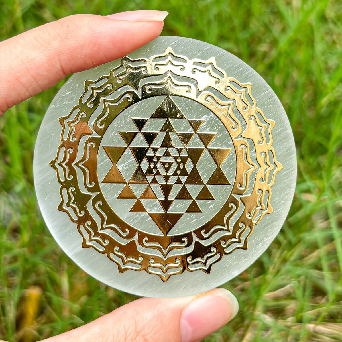 1pc Natural Selenite Slice, Irregular Crystal Stone Mixed Style Boho Star Moon Tree Flower Golden Tray Jewelry Accessories Art Craft Desktop Ornaments