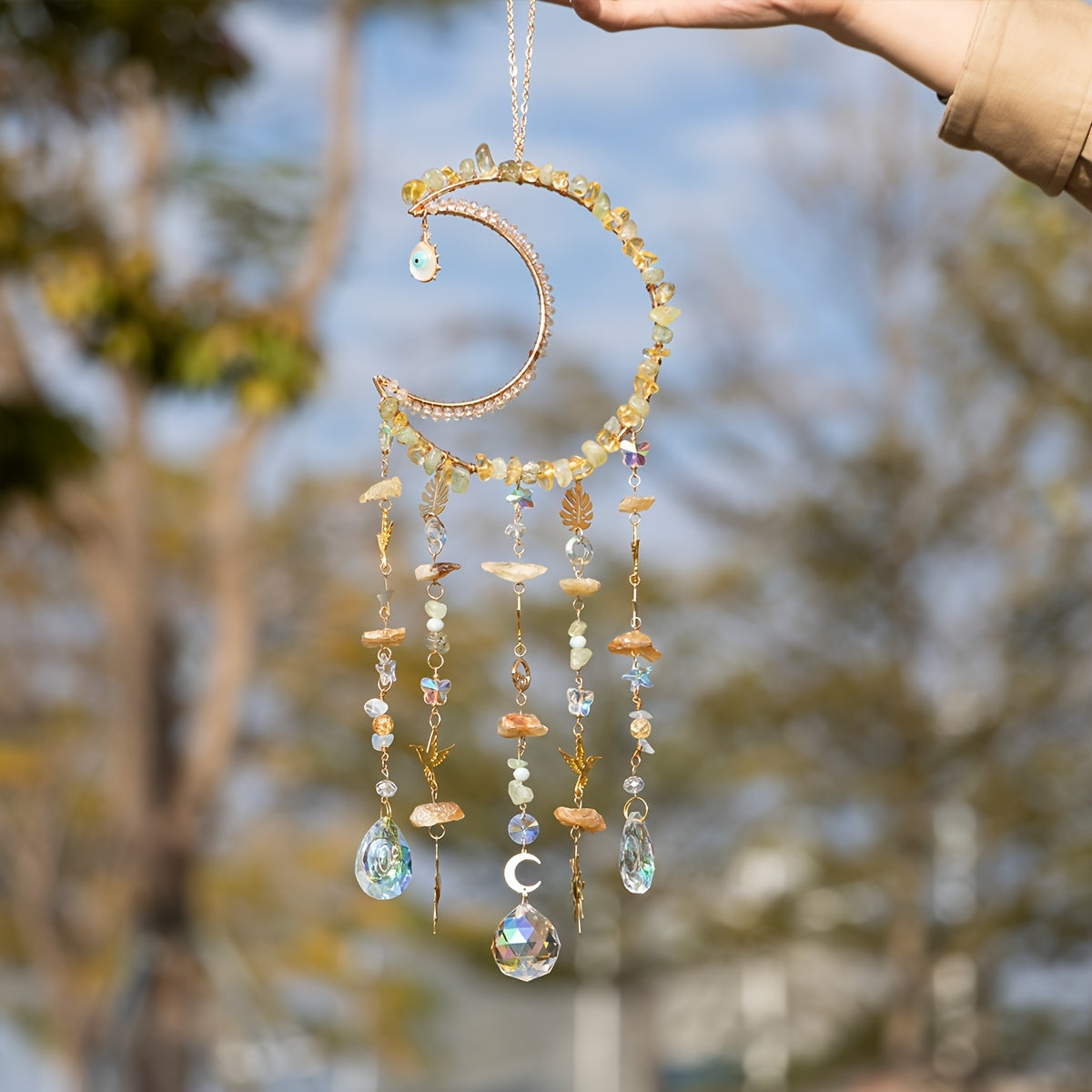 1pc Moon Crystals Dreamcatcher Suncatcher Crystal Dream Catcher Wind Chimes Crystal Ball Rainbow Maker Prisms For Charm Garden Suncatchers Indoor Window Outdoor Decor