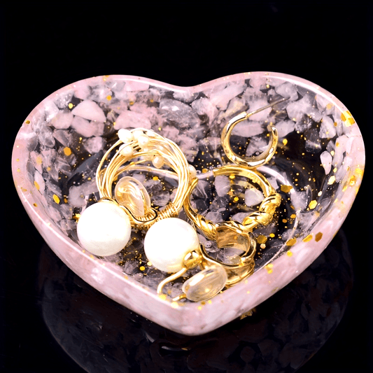 Chic Heart-Shaped Resin Jewelry Tray with Natural Gravel & Crystal Accents - Perfect for Earrings, Rings, and Home Decor - Ideal Gift for Christmas, Valentine's, Mother's Day, Beauty Table, Anti-magnetic