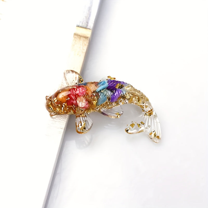 1pc Elegant Crystal Fish Ornament - Handcrafted Resin & Natural Crystal Gravel, Golden-Scaled Purple Koi Fish Design, Ideal for Home Decor, Perfect Gift