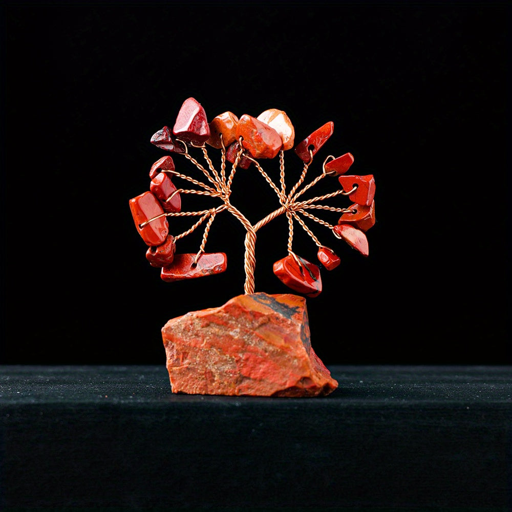 1PC Natural Gemstone Crystal Lucky Tree With Raw Stone Base, Home Office Desk Living Room Crystal Decor Mini Sized