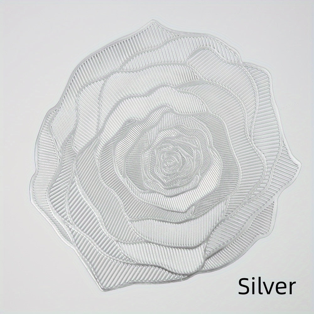 4pcs PVC Rose Flower Placemats, Hollow Out Washable Reusable Anti-slip Table Mats, Heat Insulation Pads, Tabletop Protection, For Weddings, Parties, Holidays, Graduations, Father's Day, Home Kitchen Dining Table Decor