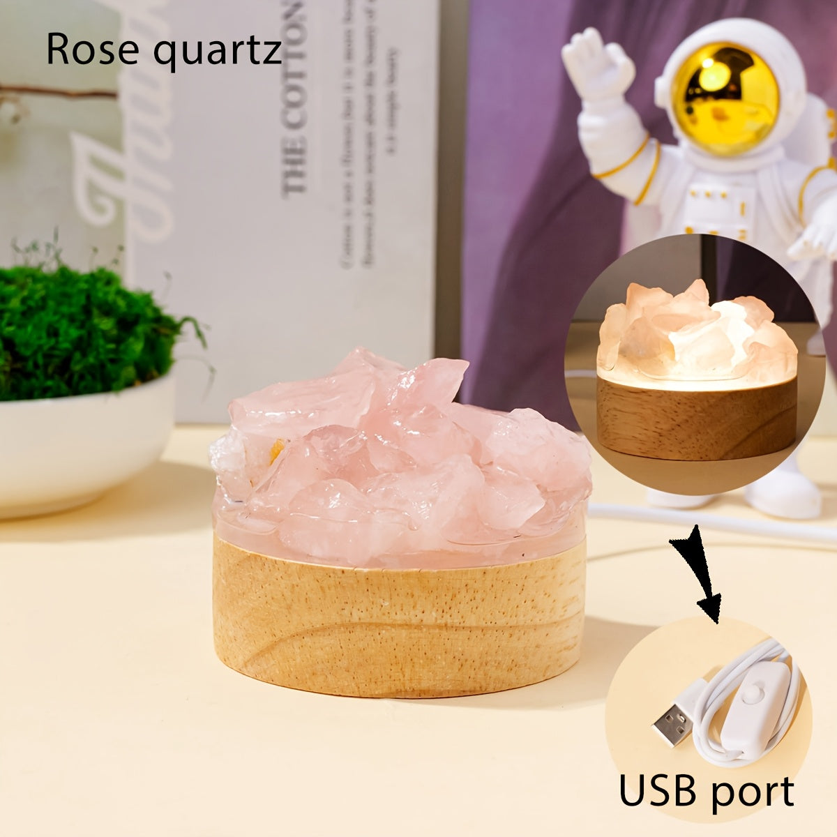 1pc Natural Crystal Raw Stone Diffuser Stone USB Interface Night Light for Bedroom Bedside Ambiance Decorative Light Cozy Mother's Day Anniversary Gift