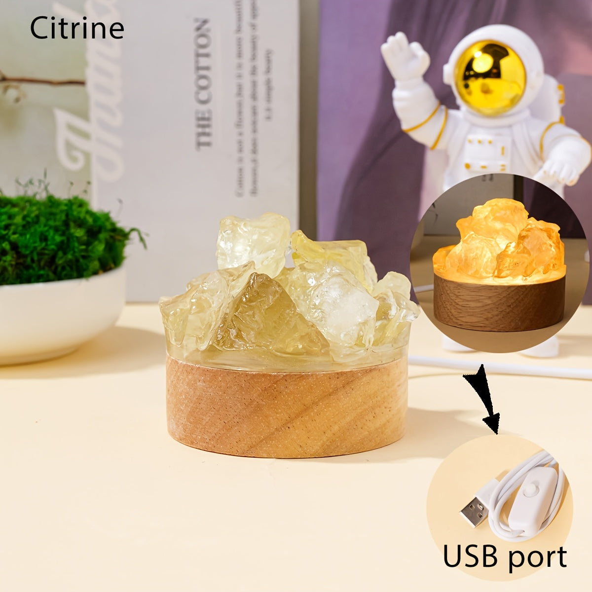 1pc Natural Crystal Raw Stone Diffuser Stone USB Interface Night Light for Bedroom Bedside Ambiance Decorative Light Cozy Mother's Day Anniversary Gift