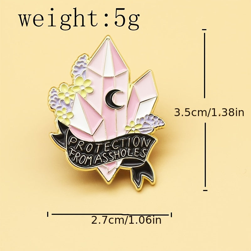 YUN JIE YAN Chic Crystal-Inspired Metal Badge with "Protection from Assholes" Motif - Stylish Alloy Brooch for Backpacks, Hats, Bags - Perfect Gift for Friends & Fans