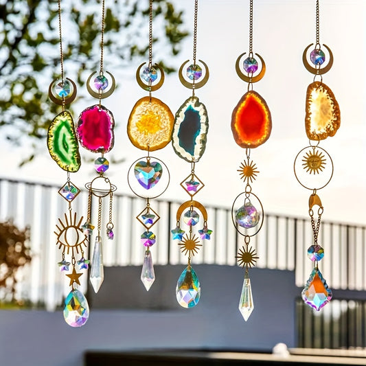 6pcs Crystal Suncatcher, Sun Catcher for Indoor Window Hanging with Crystal, Prism and Agate Slices, Light Catcher for Indoor and Outdoor Home Garden Wedding Decoration