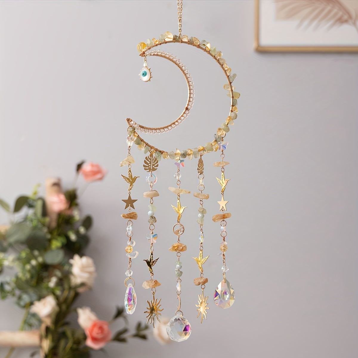 1pc Moon Crystals Dreamcatcher Suncatcher Crystal Dream Catcher Wind Chimes Crystal Ball Rainbow Maker Prisms For Charm Garden Suncatchers Indoor Window Outdoor Decor