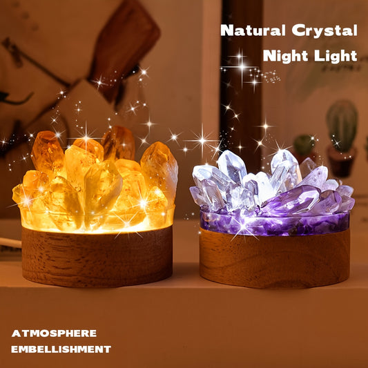 1pc RUNYANGSHI Glam Style Natural Crystal Cluster Night Light, Resin and Stone USB Powered Ambient Lamp, White Color Mode, Universal Holiday Gift for Home Desktop and Bedside Decor