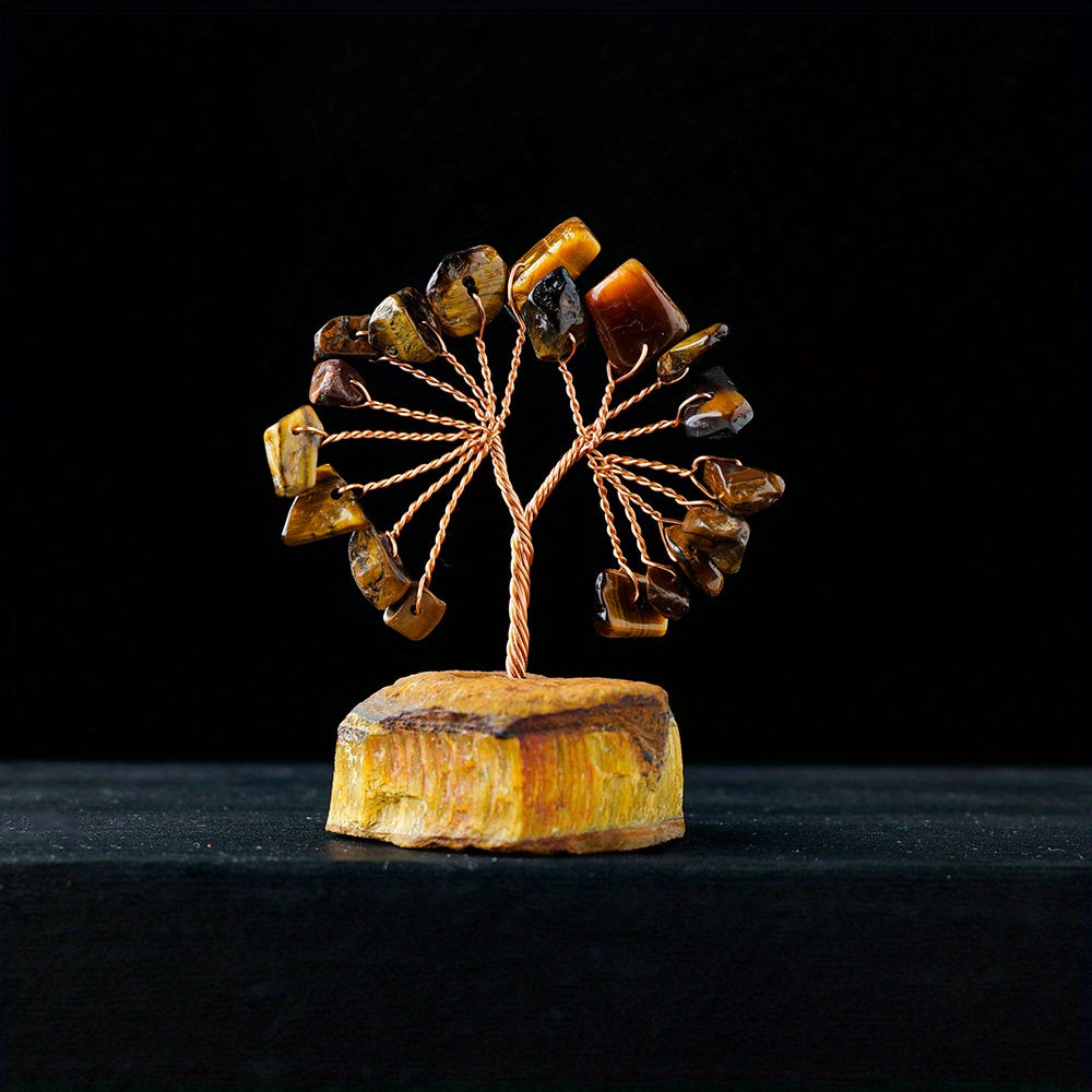 1PC Natural Gemstone Crystal Lucky Tree With Raw Stone Base, Home Office Desk Living Room Crystal Decor Mini Sized