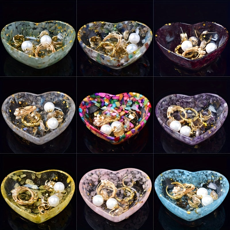 Chic Heart-Shaped Resin Jewelry Tray with Natural Gravel & Crystal Accents - Perfect for Earrings, Rings, and Home Decor - Ideal Gift for Christmas, Valentine's, Mother's Day, Beauty Table, Anti-magnetic