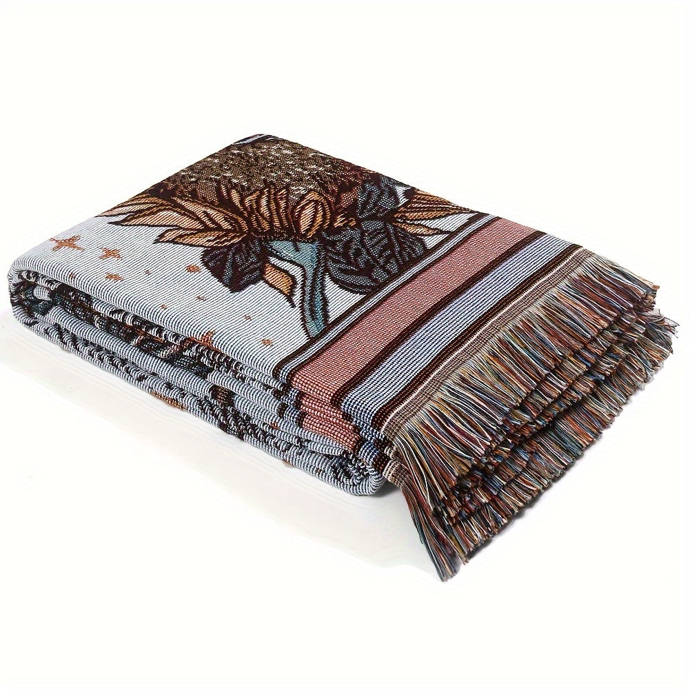 Bohemian Sun Tarot Card Design Throw Blanket - Soft, Lightweight, Washable Knit with Tassels, Perfect for Bed, Sofa, Yoga, Camping & Picnics, Indoor & Outdoor Use, Picnic Blanket | Bohemian Style | Fringed Detailing, Bohemian