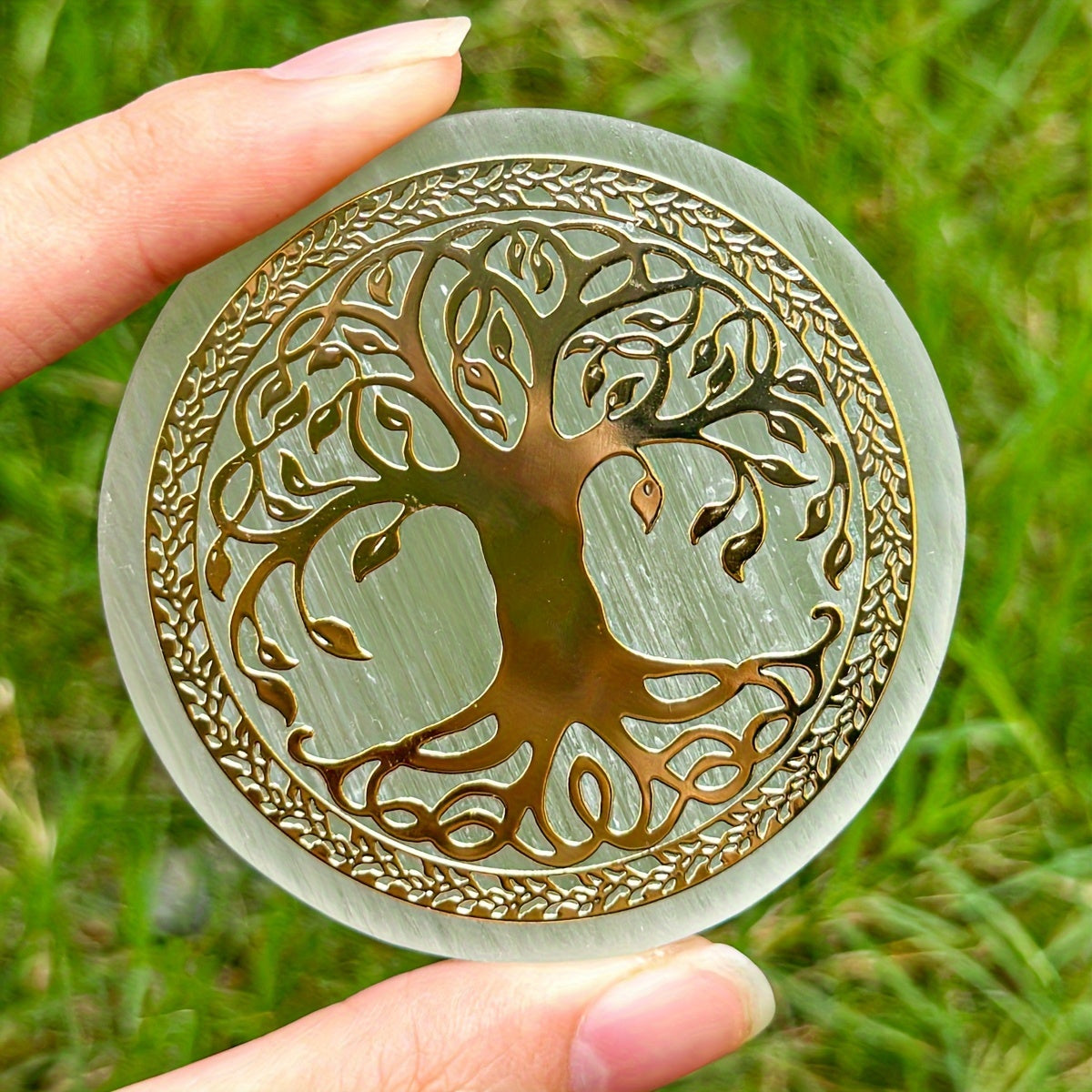 1pc Natural Selenite Slice, Irregular Crystal Stone Mixed Style Boho Star Moon Tree Flower Golden Tray Jewelry Accessories Art Craft Desktop Ornaments