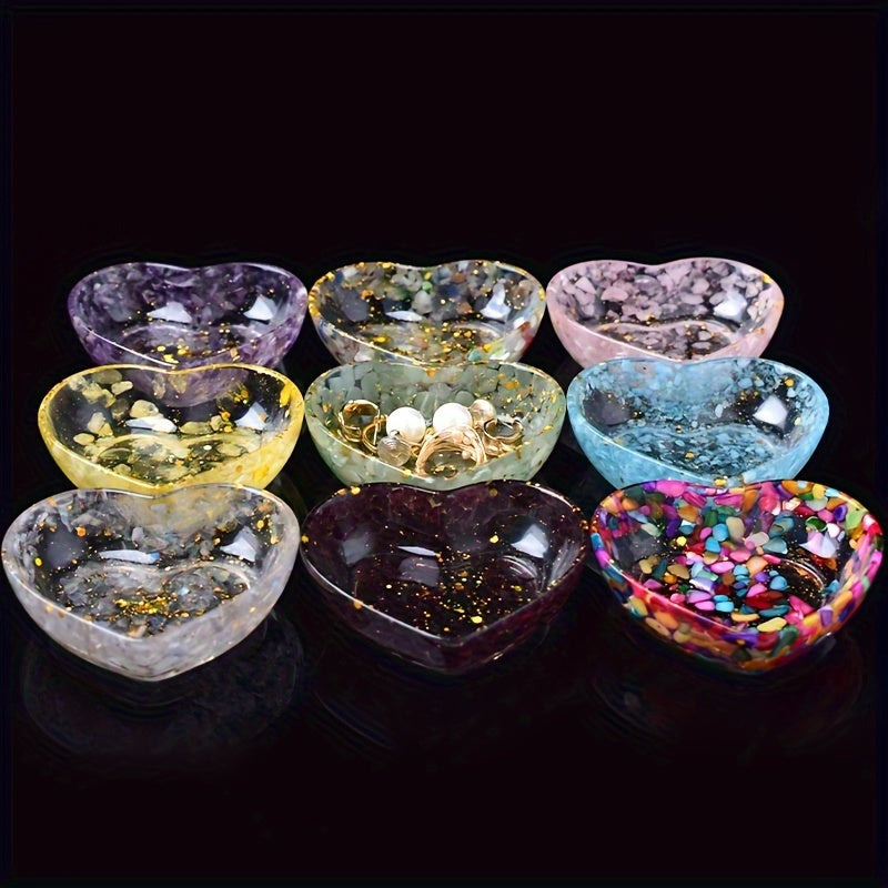 Chic Heart-Shaped Resin Jewelry Tray with Natural Gravel & Crystal Accents - Perfect for Earrings, Rings, and Home Decor - Ideal Gift for Christmas, Valentine's, Mother's Day, Beauty Table, Anti-magnetic