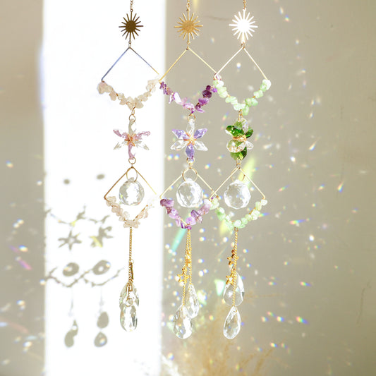 1pc Crystals Suncatcher Checkered Wind Chimes Crystal Ball Rainbow Maker Prisms For Indoor Window Car Charm Garden Outdoor Decor