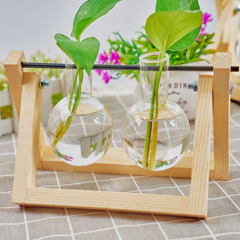 1pc Clear Glass Tabletop Planter Propagation Station in Wooden Rack Terrarium for Plants, Hydroponic Plant Vases for Office Home Decor Room Decoration