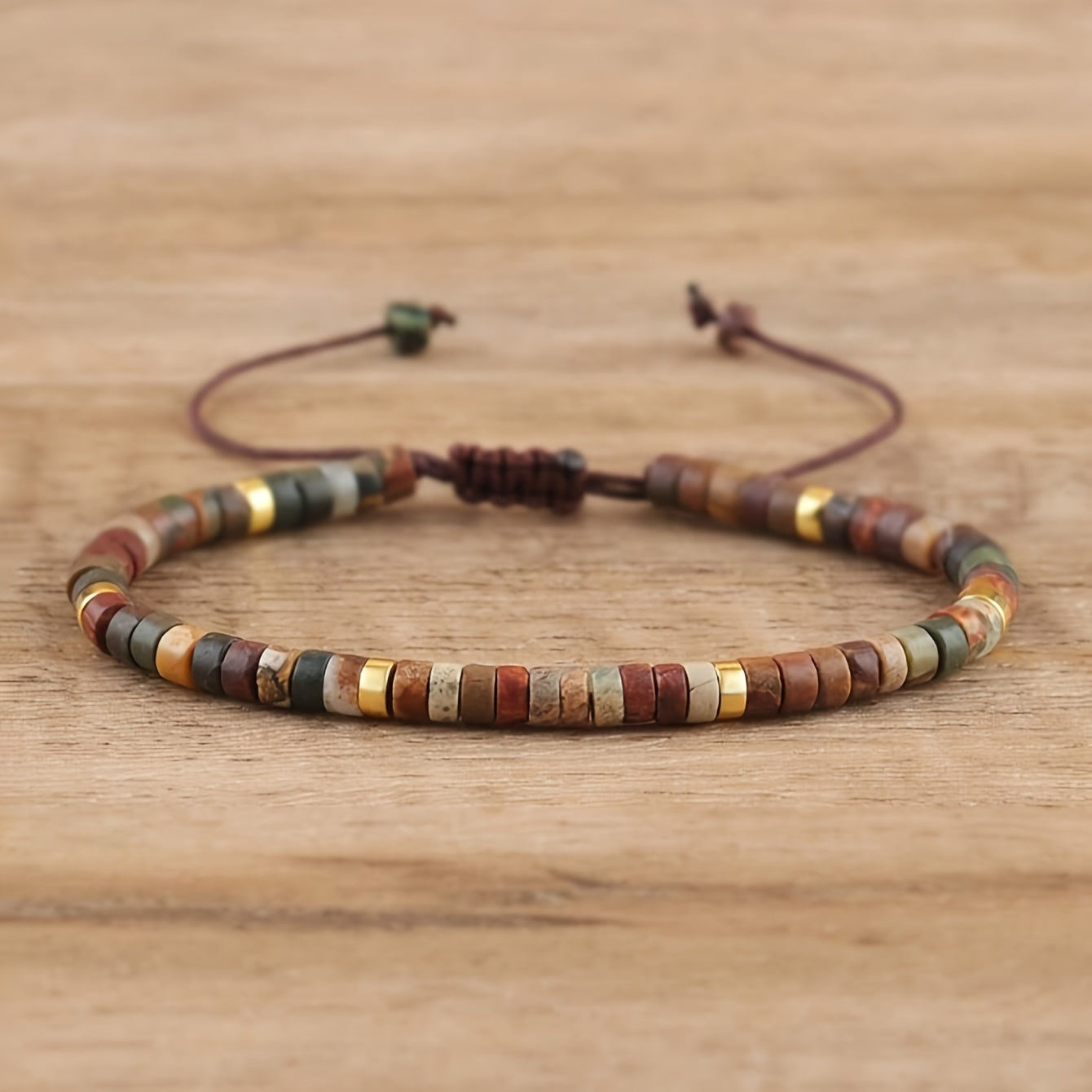 1pc Vintage Elegant Wooden 7 Chakra Healing Rock Bracelet for Women - Adjustable Reiki Yoga Beads, Daily & Party Wear, All-Season Accessory