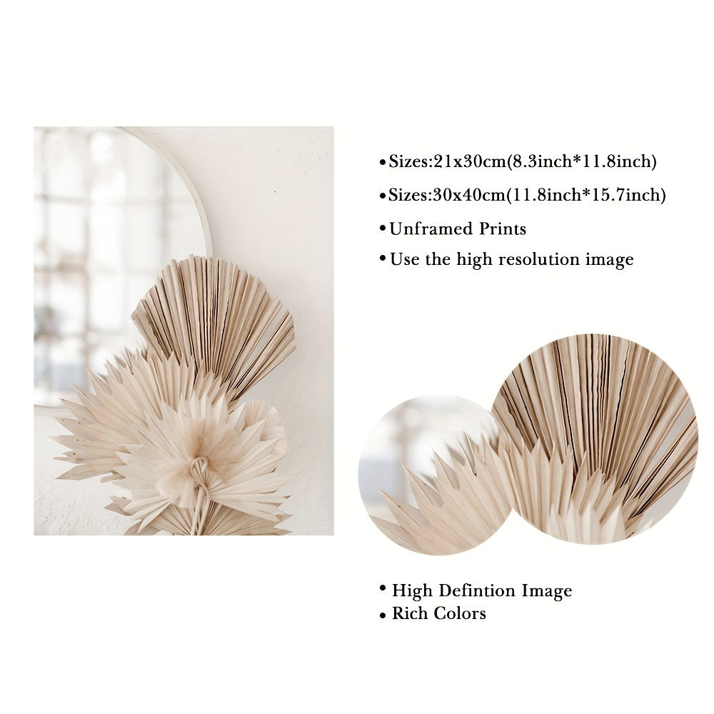 6/3pcs Beige Canvas Painting Panas Grass Poster Hay Wall Art Flames Leaf Wall Art Fan Leaf Print Plant Specimen Art Print Nordic Wall Poster Home Decor Frameless