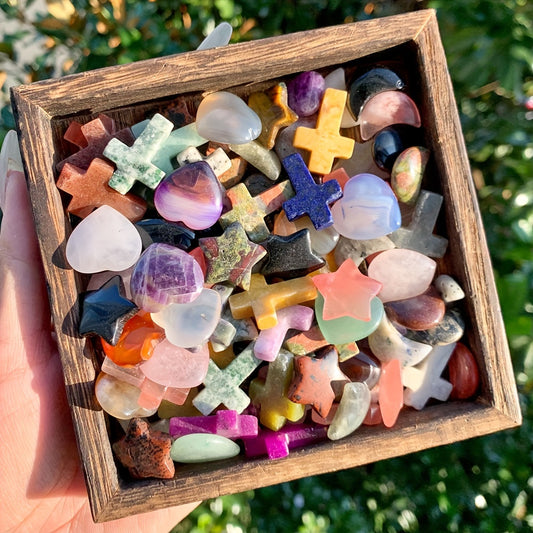 Assorted Mini Crystal Stones - Moon, Stars, Crosses Shapes - Natural Gemstone Collection for DIY Jewelry, Meditation, and Home Decor - Colorful Polished Stones for Balance and Harmony