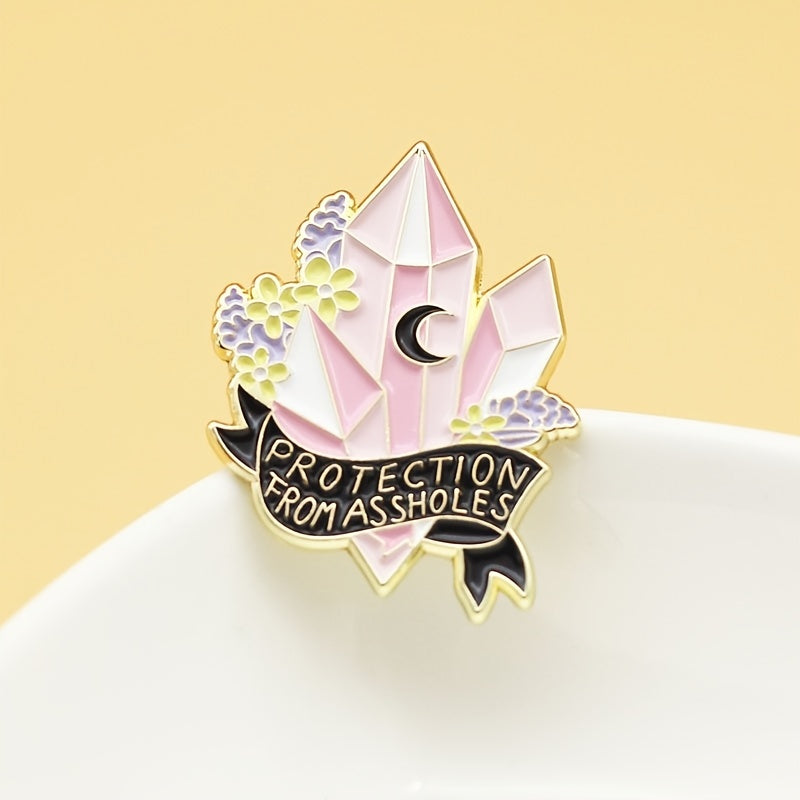 YUN JIE YAN Chic Crystal-Inspired Metal Badge with "Protection from Assholes" Motif - Stylish Alloy Brooch for Backpacks, Hats, Bags - Perfect Gift for Friends & Fans