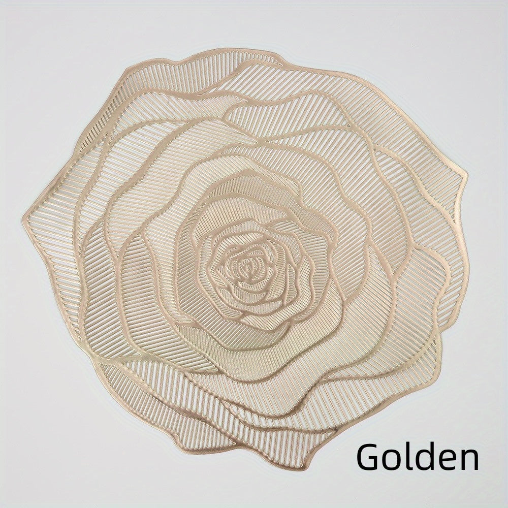 4pcs PVC Rose Flower Placemats, Hollow Out Washable Reusable Anti-slip Table Mats, Heat Insulation Pads, Tabletop Protection, For Weddings, Parties, Holidays, Graduations, Father's Day, Home Kitchen Dining Table Decor