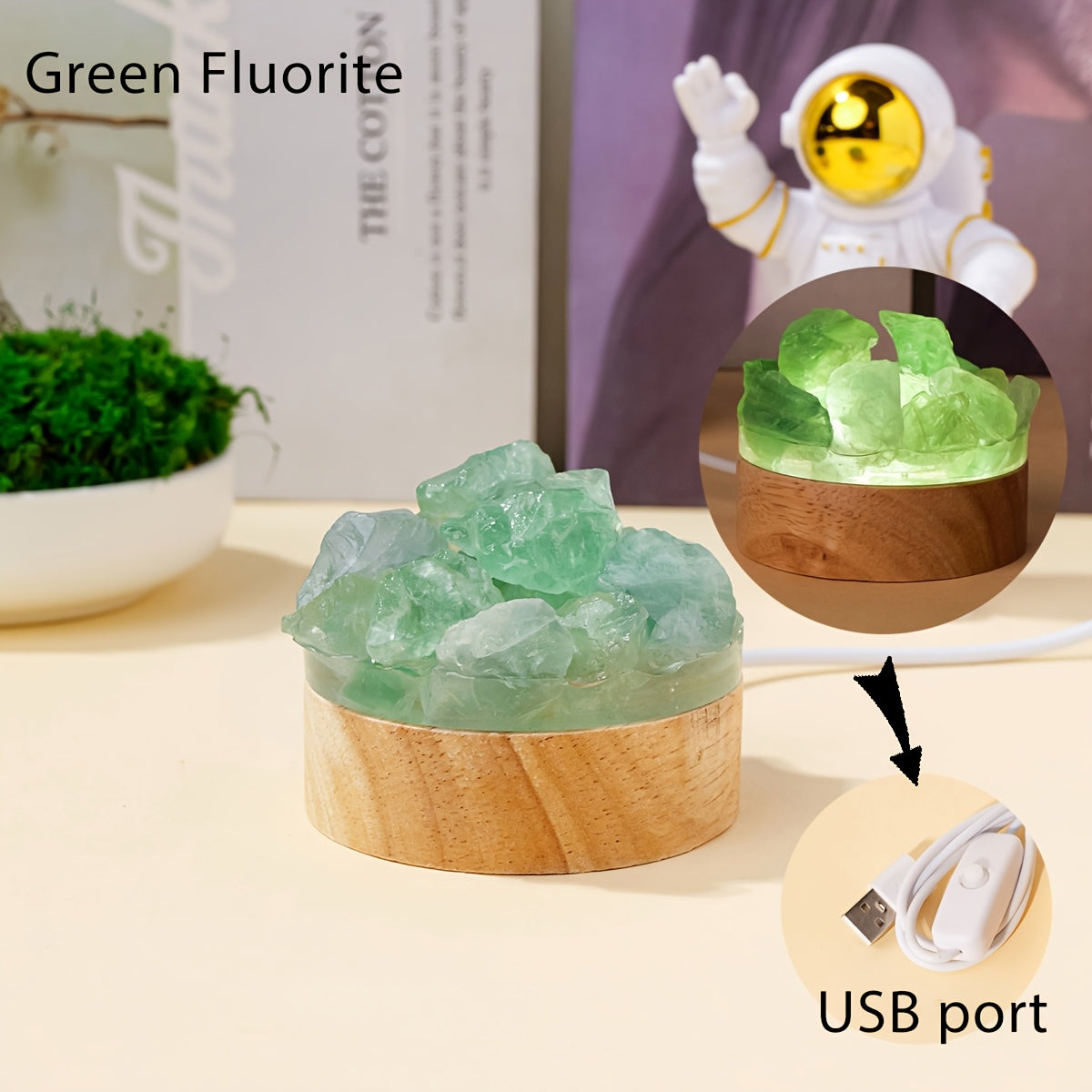 1pc Natural Crystal Raw Stone Diffuser Stone USB Interface Night Light for Bedroom Bedside Ambiance Decorative Light Cozy Mother's Day Anniversary Gift