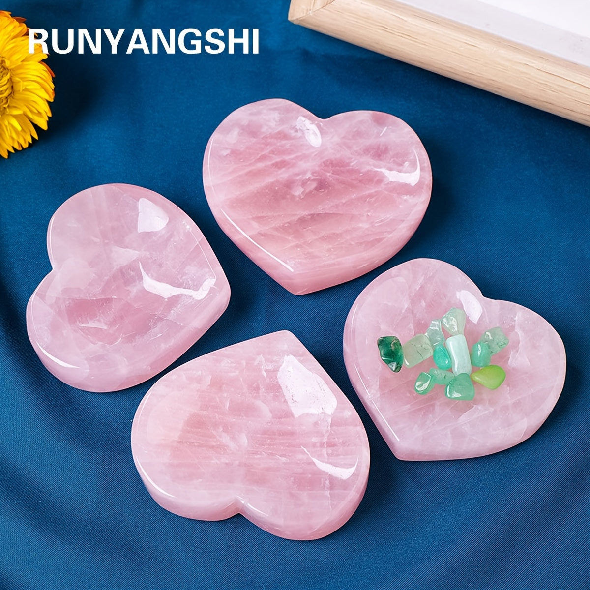 Runyangshi Pink Rose Quartz Heart-Shaped Crystal Bowl - Polished Natural Stone, Perfect for Home & Office Decor, Ideal Gift for Christmas, Mother's Day, Valentine's