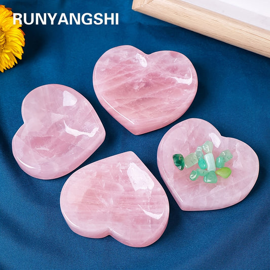 Runyangshi Pink Rose Quartz Heart-Shaped Crystal Bowl - Polished Natural Stone, Perfect for Home & Office Decor, Ideal Gift for Christmas, Mother's Day, Valentine's