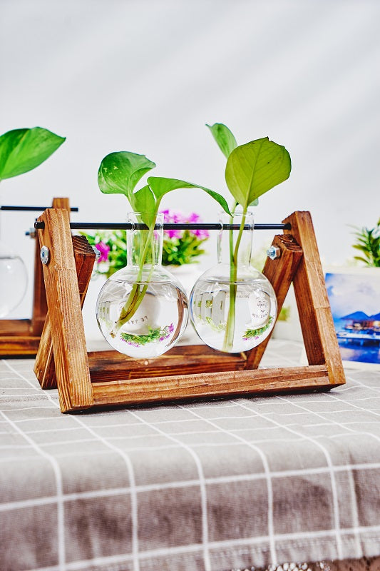 1pc Clear Glass Tabletop Planter Propagation Station in Wooden Rack Terrarium for Plants, Hydroponic Plant Vases for Office Home Decor Room Decoration