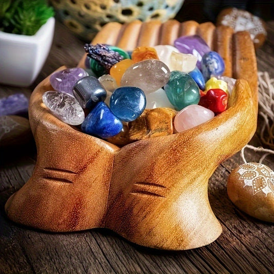 Chic Wooden Handheld Bowl with Crystal Accents - Versatile Decorative Storage for Home & Bedroom, Waterproof, Unique Design