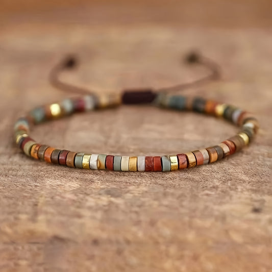 1pc Vintage Elegant Wooden 7 Chakra Healing Rock Bracelet for Women - Adjustable Reiki Yoga Beads, Daily & Party Wear, All-Season Accessory
