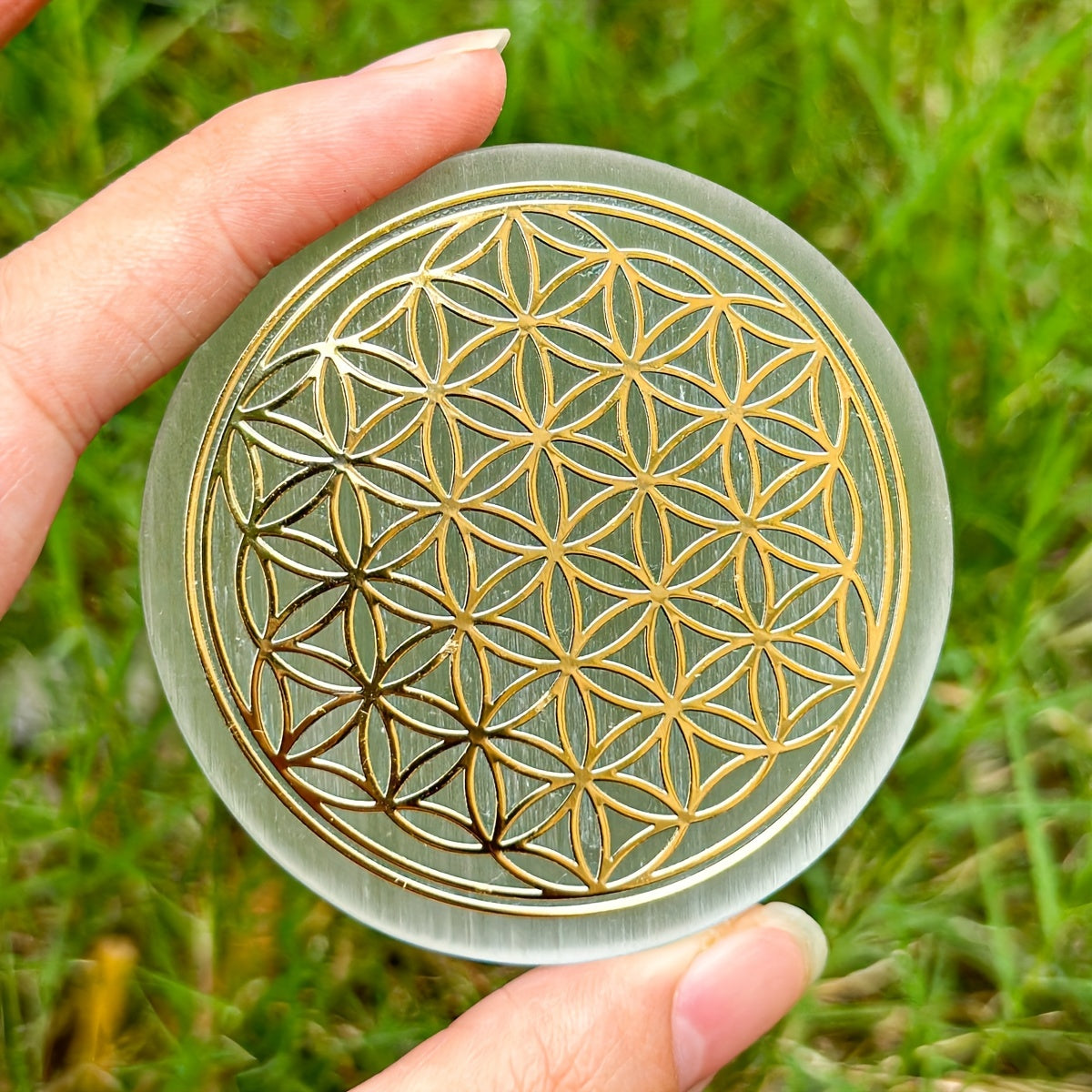 1pc Natural Selenite Slice, Irregular Crystal Stone Mixed Style Boho Star Moon Tree Flower Golden Tray Jewelry Accessories Art Craft Desktop Ornaments