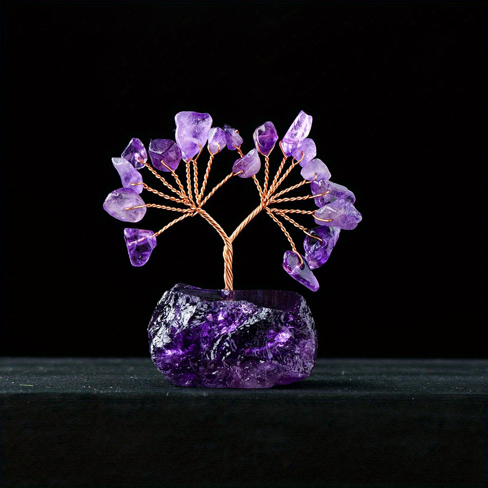 1PC Natural Gemstone Crystal Lucky Tree With Raw Stone Base, Home Office Desk Living Room Crystal Decor Mini Sized