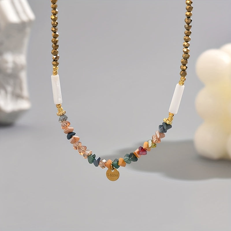Bohemian Beaded Necklace for Women, Elegant & Cute Style, Artificial Crystal, Versatile for Daily & Party Occasions, All-Season Accessory, Random Bead Colors