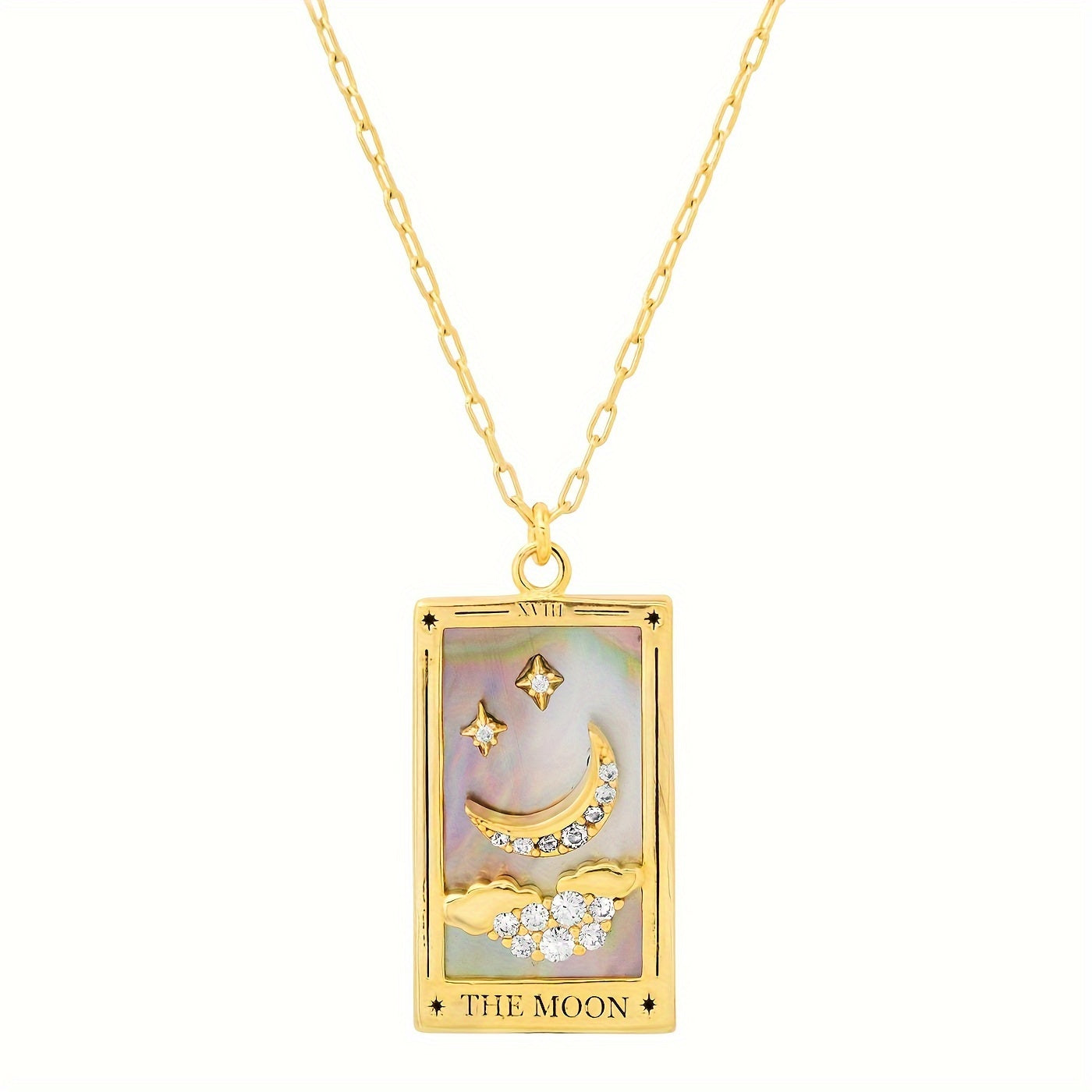 1pc Vintage Tarot Necklace with Sun Moon Heart World Card Pendants - Golden-Tone -Coated Astrology Symbols, Elegant Celestial Jewelry for Women, Casual Attire & Gift Idea, Zodiac Jewelry, Intricate Detailing, Bead Chain