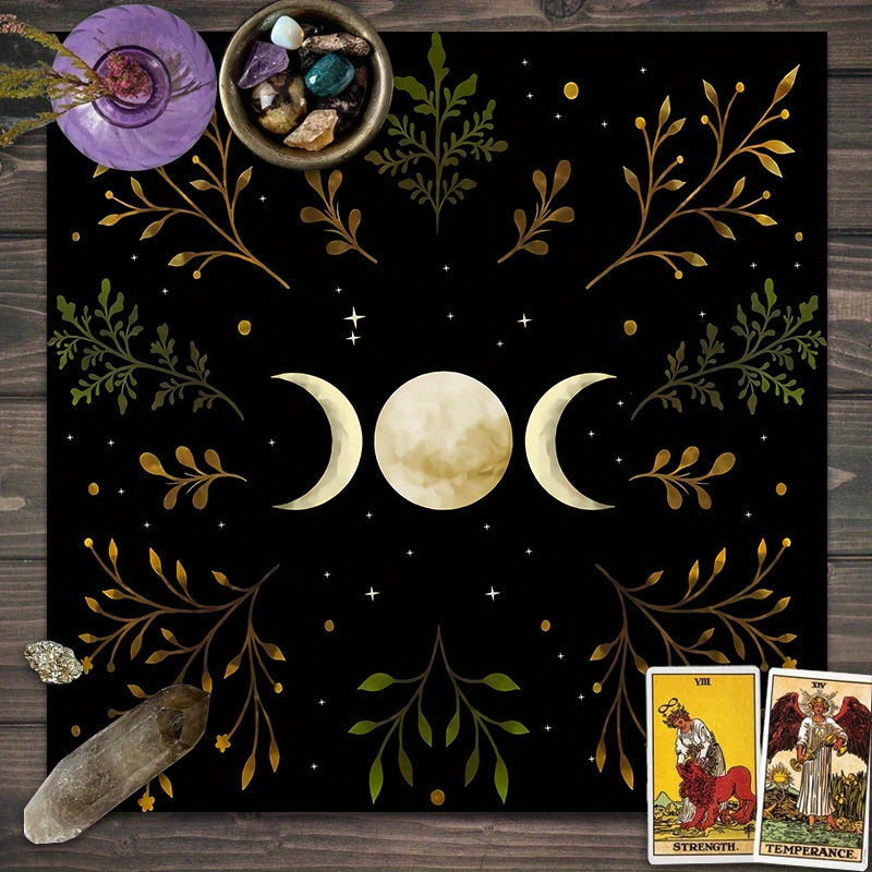 1pc, Olive Leaf Triple Moon Tarot Tablecloth - Wicca Altar Cloth for Spread and Core Home Decor, Party Supplies, and Room Decor