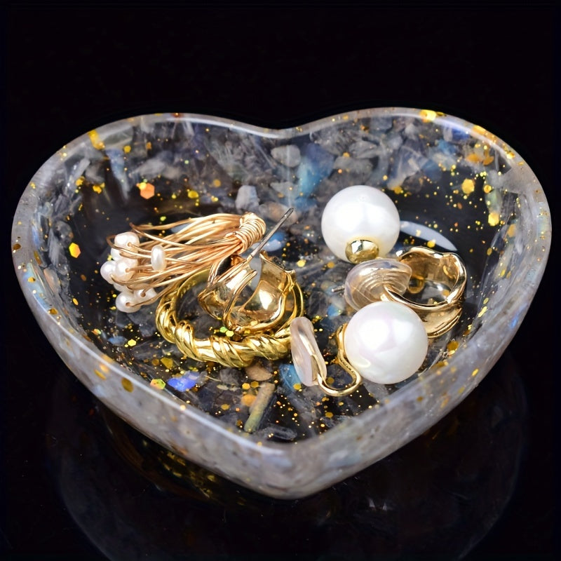 Chic Heart-Shaped Resin Jewelry Tray with Natural Gravel & Crystal Accents - Perfect for Earrings, Rings, and Home Decor - Ideal Gift for Christmas, Valentine's, Mother's Day, Beauty Table, Anti-magnetic