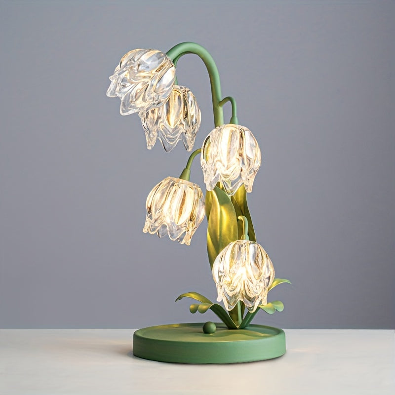 Elegant Crystal Orchid Table Lamp – Art Deco Glass Flower Design with Frosted Metal Finish, USB-Powered Ambient Light for Bedroom, Living Room, or Study Decor, Table Lamp for Bedroom