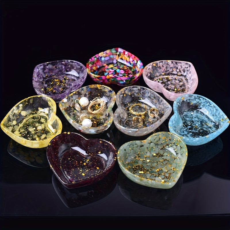 Chic Heart-Shaped Resin Jewelry Tray with Natural Gravel & Crystal Accents - Perfect for Earrings, Rings, and Home Decor - Ideal Gift for Christmas, Valentine's, Mother's Day, Beauty Table, Anti-magnetic