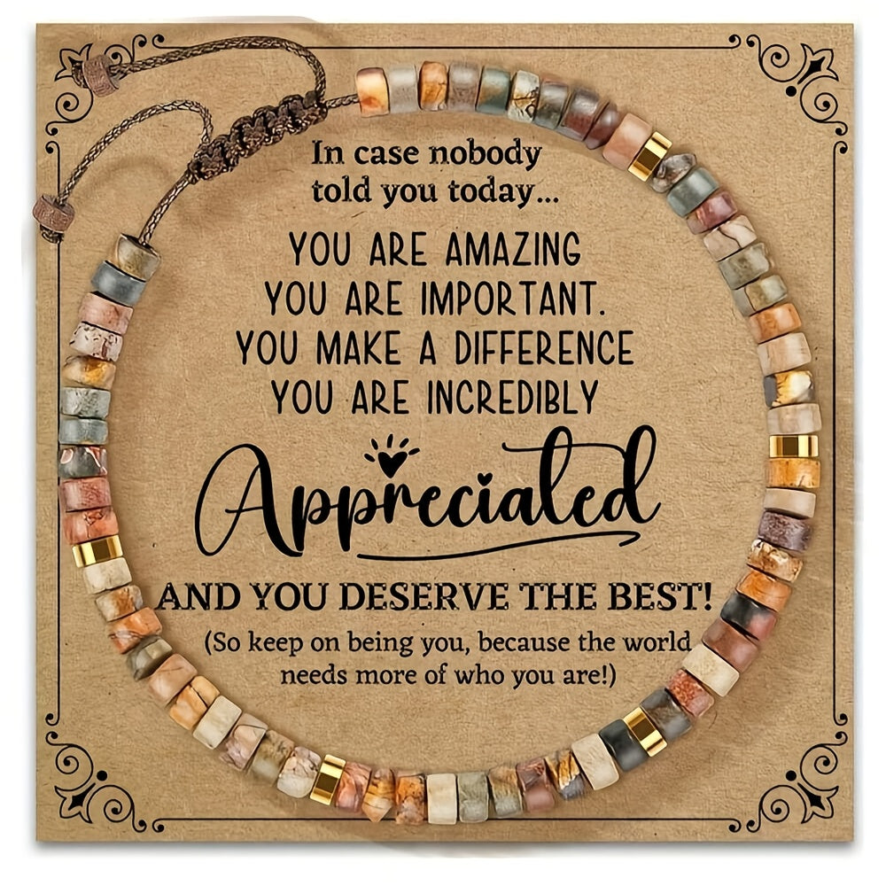 1pc Vintage Elegant Wooden 7 Chakra Healing Rock Bracelet for Women - Adjustable Reiki Yoga Beads, Daily & Party Wear, All-Season Accessory