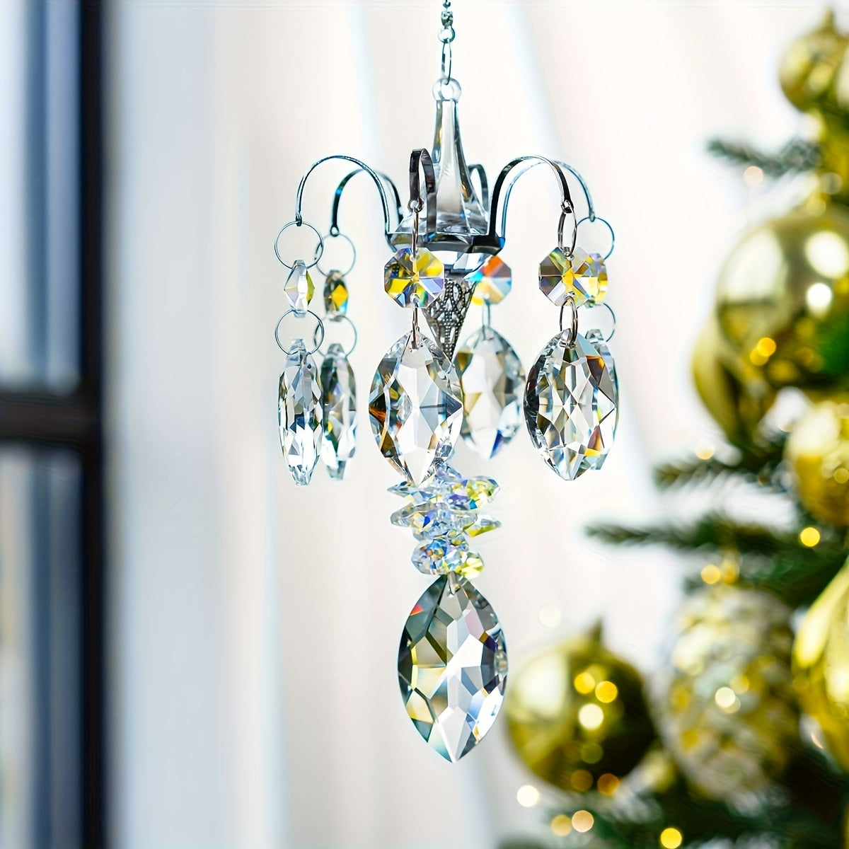Crystal Bead Chandelier Branch Mirror Hanging Ornament, Prism Rainbow Manufacturer, Suitable for Home, Garden, Car, Anniversary Gift, Party Gift, Christmas Present, Perfect Gift for Any Occasion