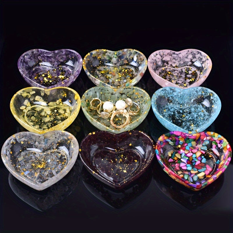 Chic Heart-Shaped Resin Jewelry Tray with Natural Gravel & Crystal Accents - Perfect for Earrings, Rings, and Home Decor - Ideal Gift for Christmas, Valentine's, Mother's Day, Beauty Table, Anti-magnetic