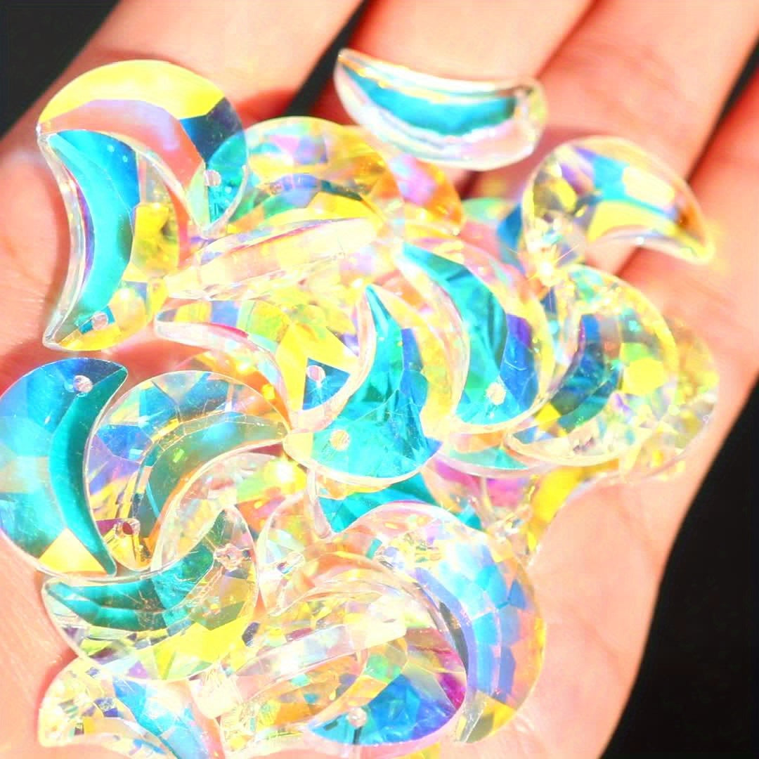 10pcs/50pcs ''Handmade''20mm Single Hole Moon Glass Crystal Beads, Colorful Prism Suncatcher Charm DIY Jewelry & Decoration Crafts
