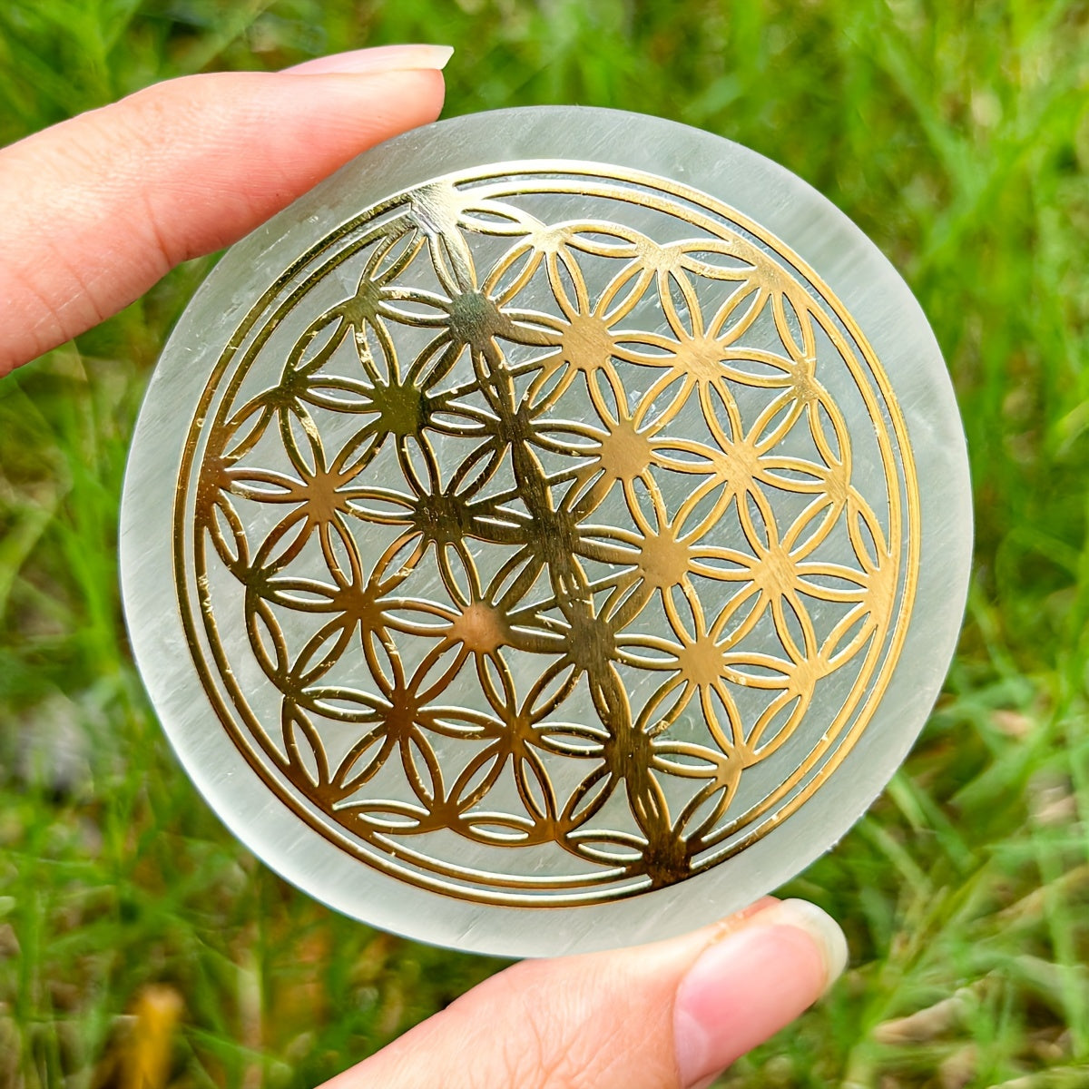 1pc Natural Selenite Slice, Irregular Crystal Stone Mixed Style Boho Star Moon Tree Flower Golden Tray Jewelry Accessories Art Craft Desktop Ornaments
